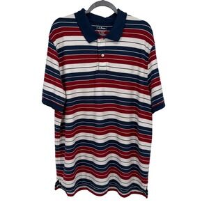 LL Bean‎ Men's Traditional Fit XL REG Red White Navy Striped Polo Shirt